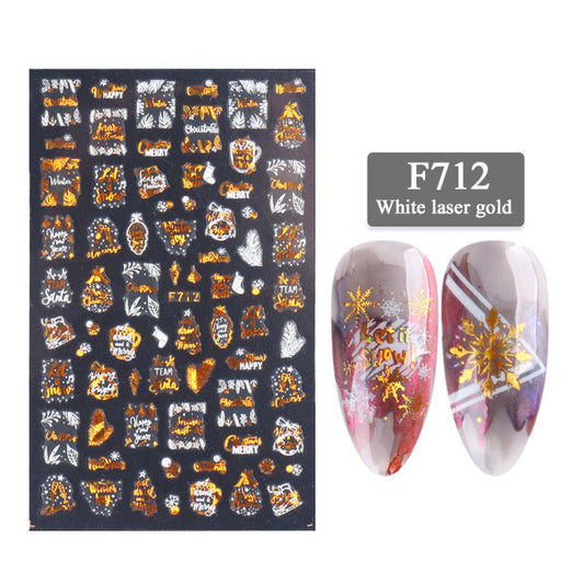 3D Christmas Nail Art Stickers – Golden Laser Snowflake Set