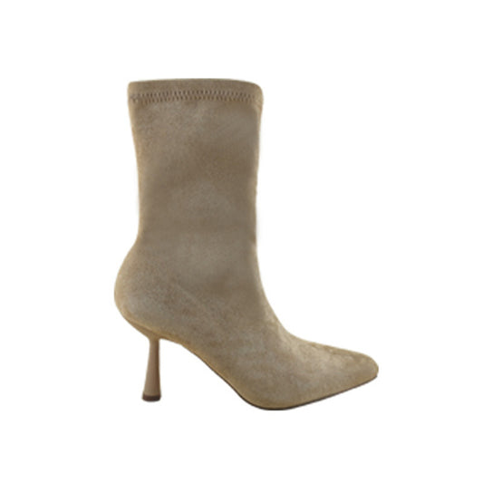 Stylish Women's Mid-Calf High Heels with Slim Suede Design