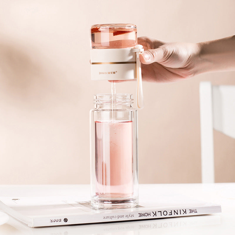 Glass Water Bottle with Tea Infuser Filter Double Wall Design