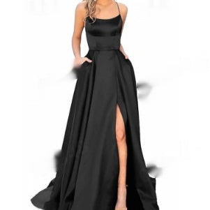 Solid Color Long Slimming Shoulder Hollow Bridesmaid Dress