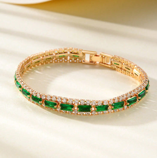 Full Diamond Green Zircon Bracelet Stylish Jewelry Men Women