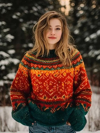 Women’s Printed Crew-Neck Sweatshirt – Cozy Sweater Style Wear