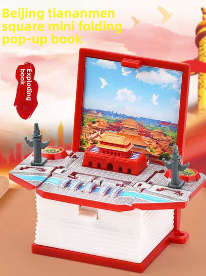 3D Beijing Tiananmen Pop-Up Book Keychain Folding Pop-Up Toy Pendant Exquisite Creative Travel Souvenir