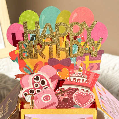 3D birthday greeting card handmade paper carving gold powder