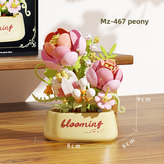 3D Building Block Succulent Flowers Potted Assembly Set