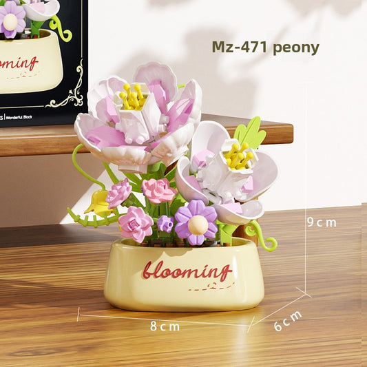 3D Building Block Succulent Flowers Potted Assembly Set
