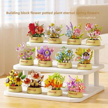 3D Building Block Succulent Flowers Potted Assembly Set