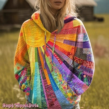 3D Digital Print Sun Pattern Womens Hooded Sweatshirt