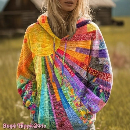 3D Digital Print Sun Pattern Womens Hooded Sweatshirt
