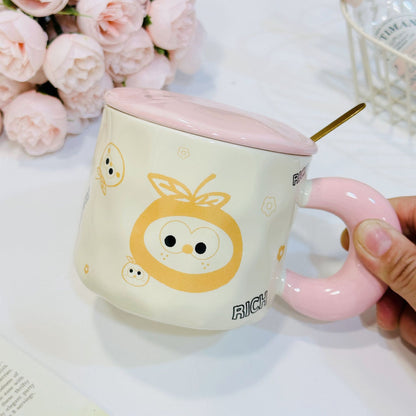 3D Embossed Butterfly Ceramic Mug with Lid and Spoon