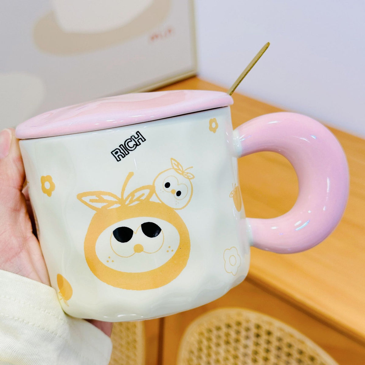 3D Embossed Butterfly Ceramic Mug with Lid and Spoon
