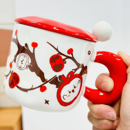 3D Embossed Butterfly Ceramic Mug with Lid and Spoon