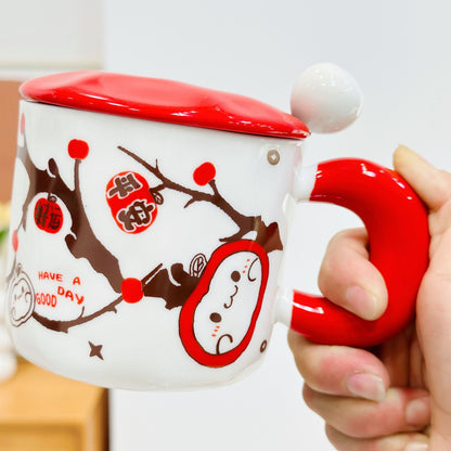 3D Embossed Butterfly Ceramic Mug with Lid and Spoon