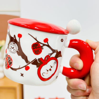 3D Embossed Butterfly Ceramic Mug with Lid and Spoon