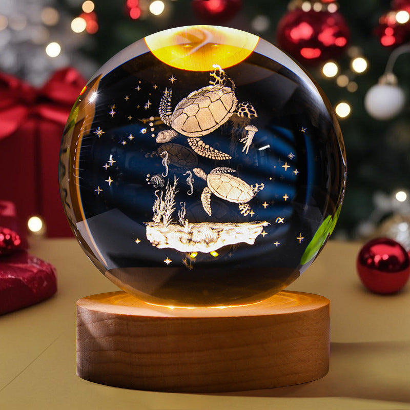 3D Engraved Crystal Ball Night Light Astronaut LED Luminous Desktop Ornament