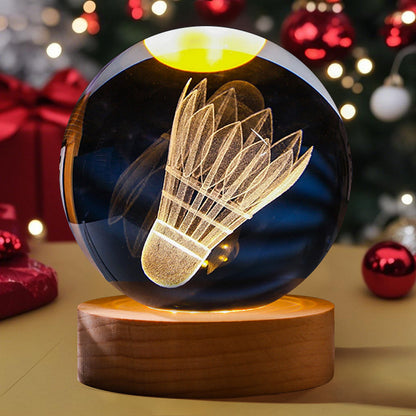 3D Engraved Crystal Ball Night Light Astronaut LED Luminous Desktop Ornament
