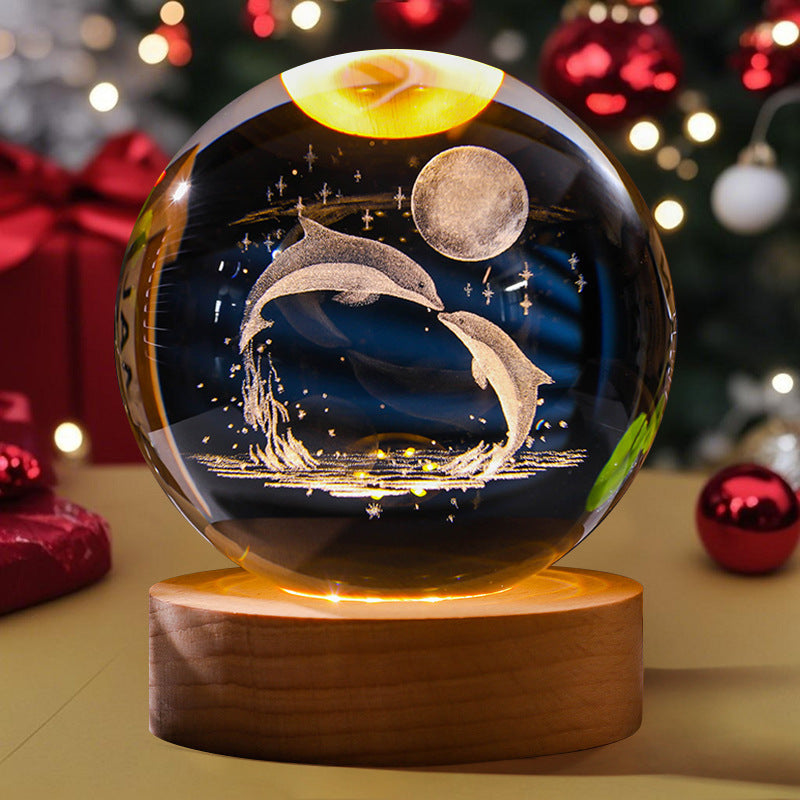 3D Engraved Crystal Ball Night Light Astronaut LED Luminous Desktop Ornament