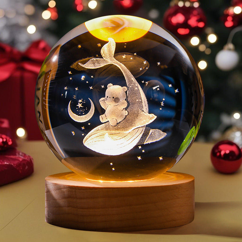 3D Engraved Crystal Ball Night Light Astronaut LED Luminous Desktop Ornament