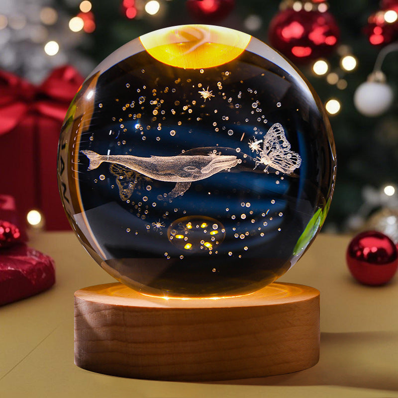 3D Engraved Crystal Ball Night Light Astronaut LED Luminous Desktop Ornament
