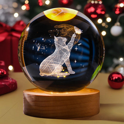 3D Engraved Crystal Ball Night Light Astronaut LED Luminous Desktop Ornament
