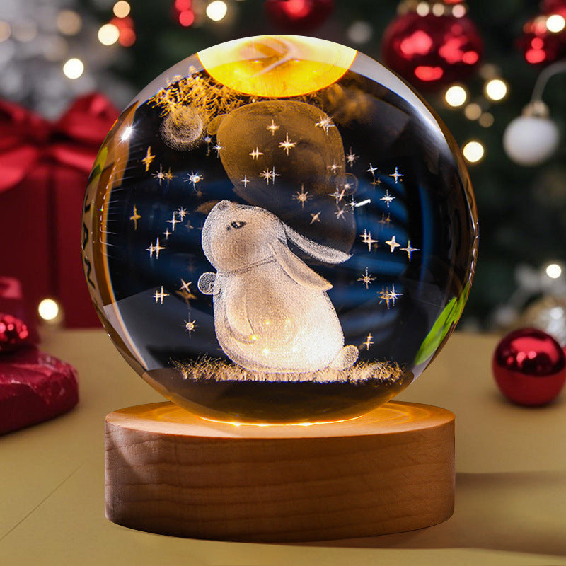 3D Engraved Crystal Ball Night Light Astronaut LED Luminous Desktop Ornament