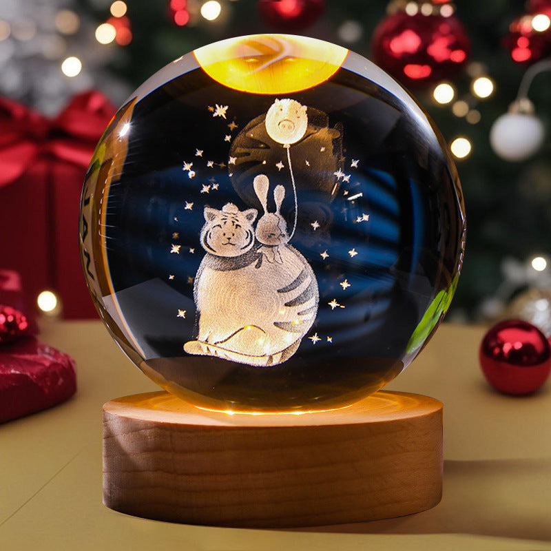 3D Engraved Crystal Ball Night Light Astronaut LED Luminous Desktop Ornament