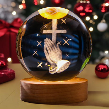 3D Engraved Crystal Ball Night Light Astronaut LED Luminous Desktop Ornament