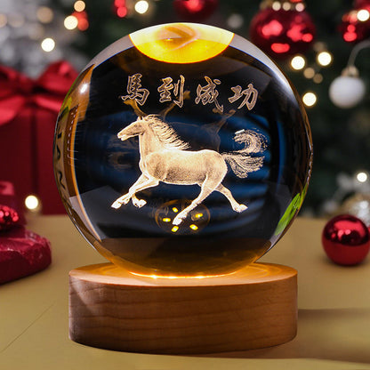 3D Engraved Crystal Ball Night Light Astronaut LED Luminous Desktop Ornament
