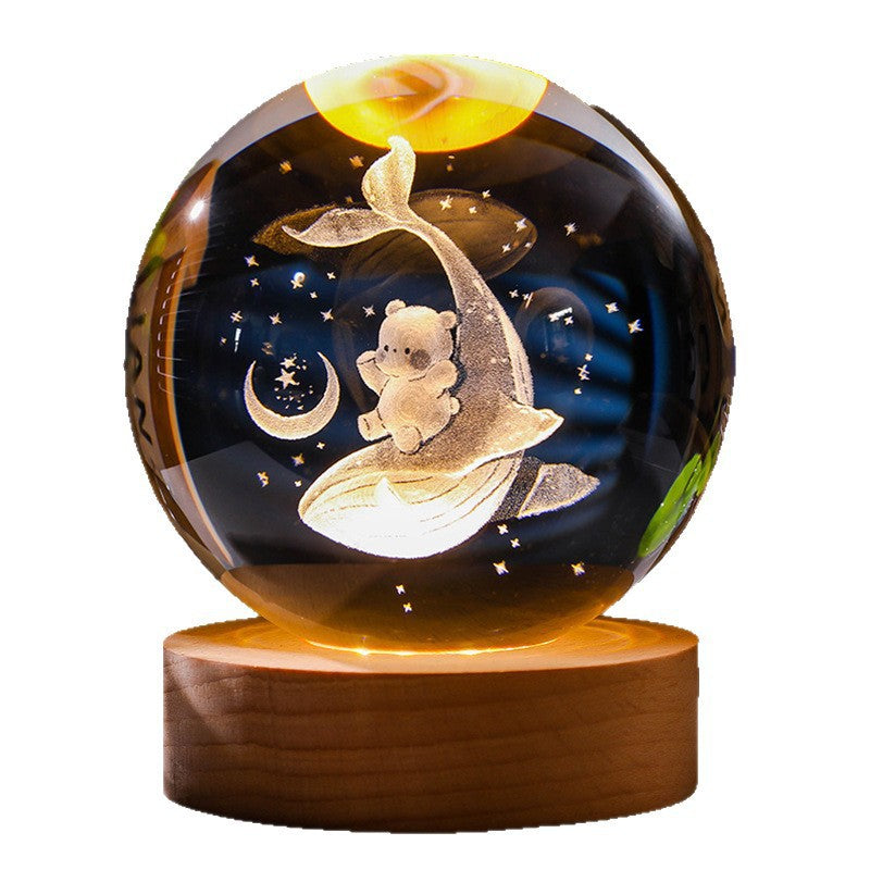 3D Engraved Crystal Ball Night Light Astronaut LED Luminous Desktop Ornament
