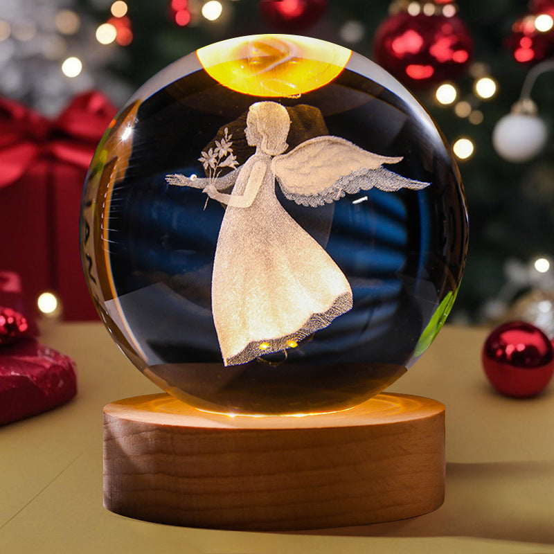 3D Engraved Crystal Ball Night Light Astronaut LED Luminous Desktop Ornament