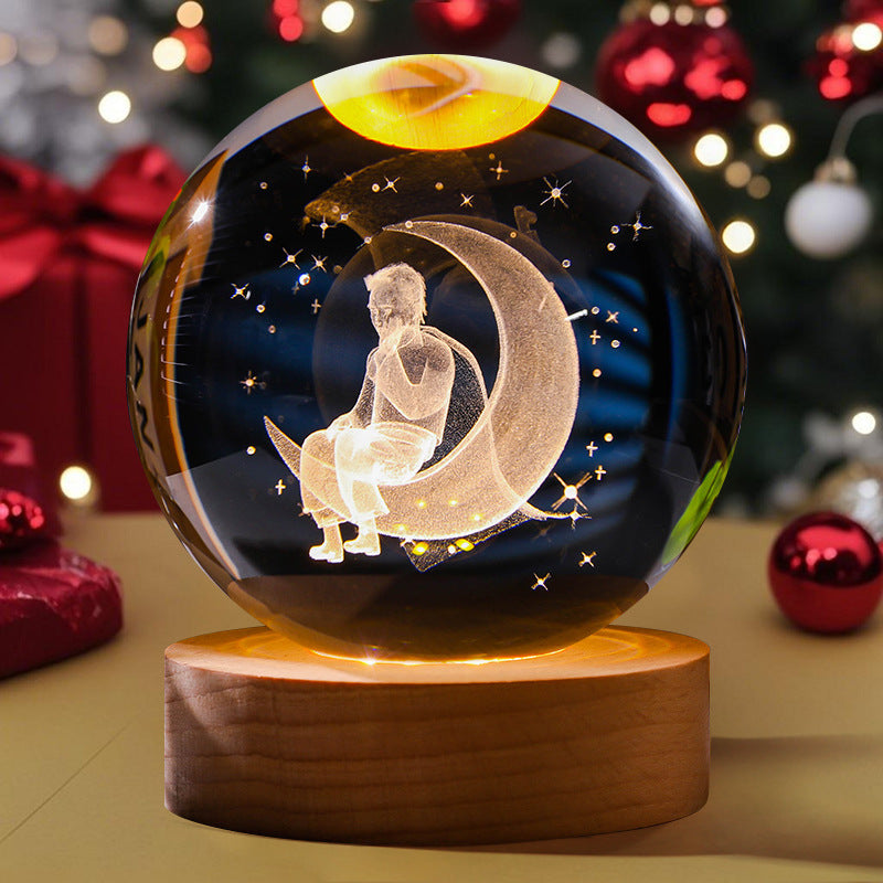 3D Engraved Crystal Ball Night Light Astronaut LED Luminous Desktop Ornament