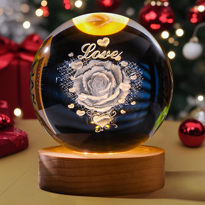 3D Engraved Crystal Ball Night Light Astronaut LED Luminous Desktop Ornament