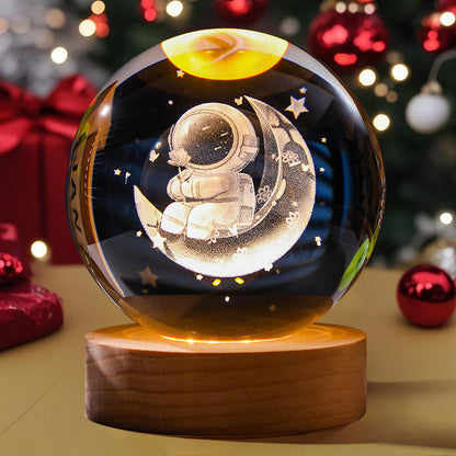 3D Engraved Crystal Ball Night Light Astronaut LED Luminous Desktop Ornament