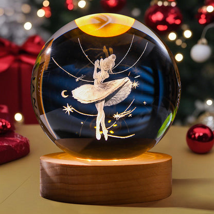 3D Engraved Crystal Ball Night Light Astronaut LED Luminous Desktop Ornament