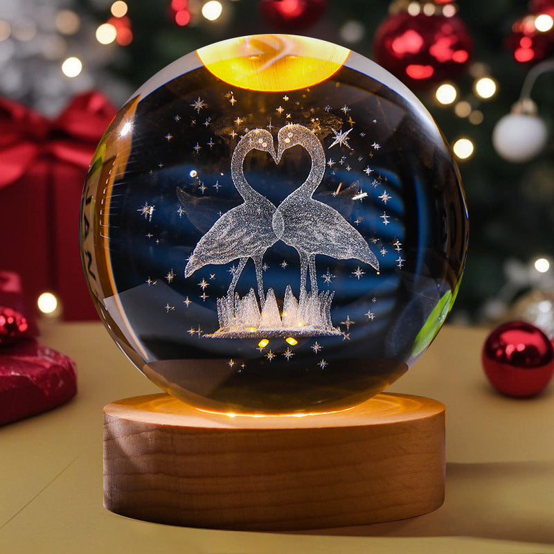 3D Engraved Crystal Ball Night Light Astronaut LED Luminous Desktop Ornament