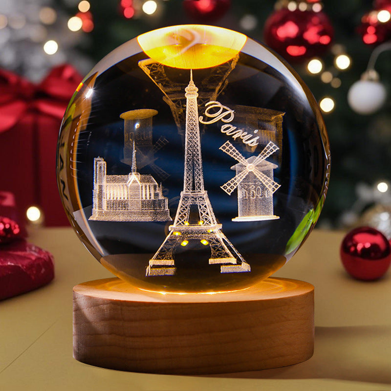 3D Engraved Crystal Ball Night Light Astronaut LED Luminous Desktop Ornament