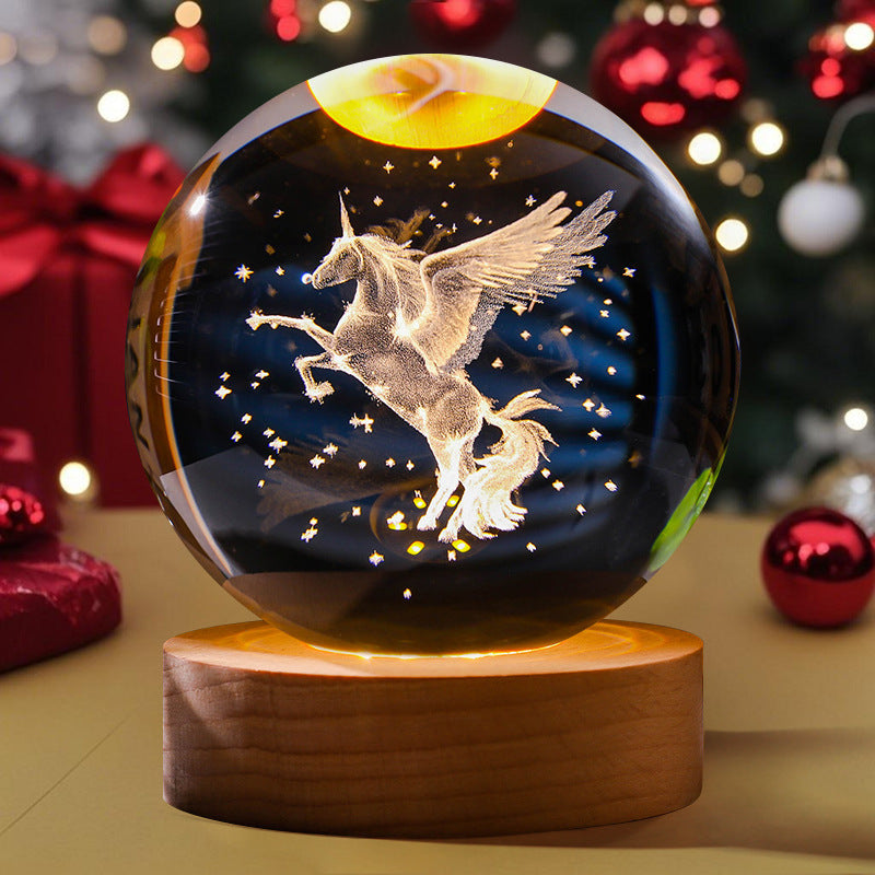 3D Engraved Crystal Ball Night Light Astronaut LED Luminous Desktop Ornament