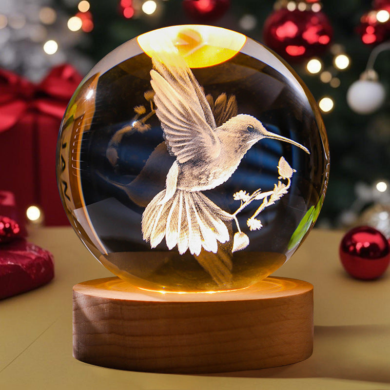 3D Engraved Crystal Ball Night Light Astronaut LED Luminous Desktop Ornament