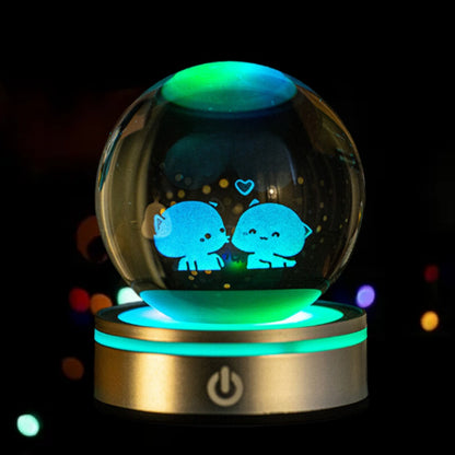 3D Inner Carved Crystal Ball with Color-Changing LED Light