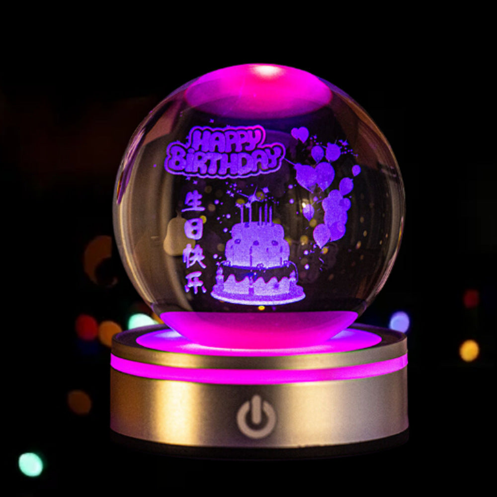 3D Inner Carved Luminous Crystal Ball with Gradient Night Light