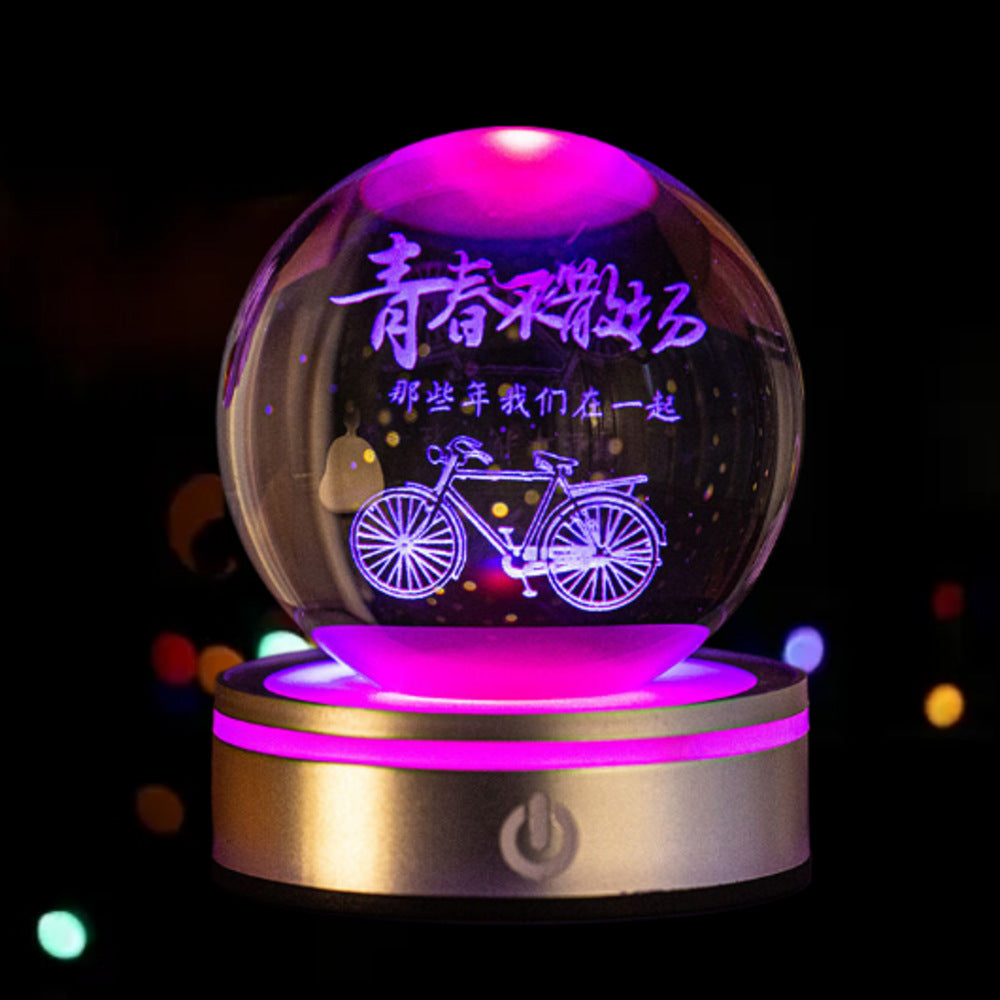 3D Inner Carved Luminous Crystal Ball with Gradient Night Light