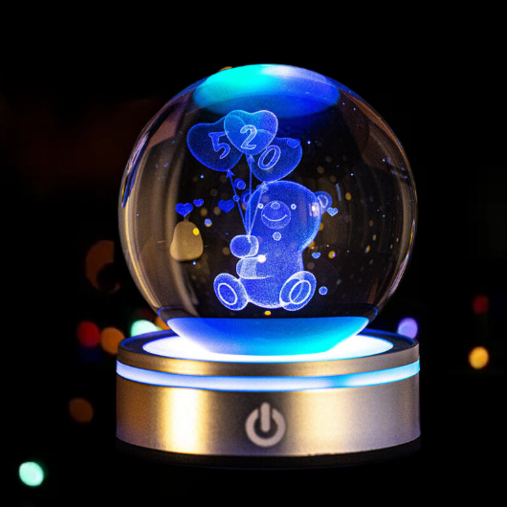 3D Inner Carved Luminous Crystal Ball with Gradient Night Light