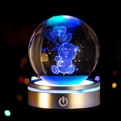 3D Inner Carved Luminous Crystal Ball with Gradient Night Light