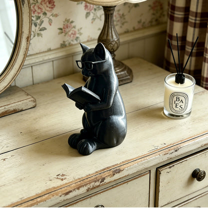 3D Printed Cat Reading Sculpture Desktop Decoration