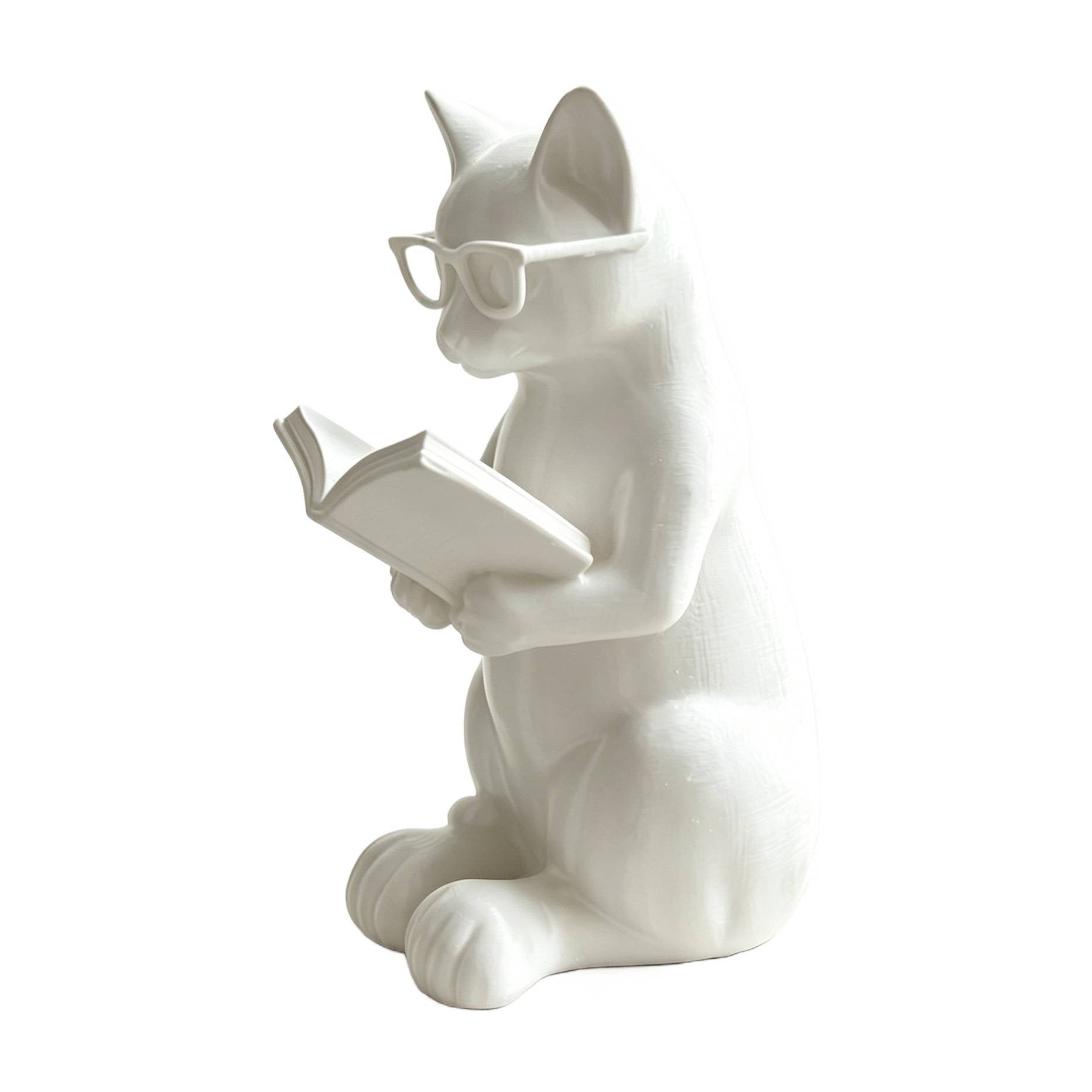 3D Printed Cat Reading Sculpture Desktop Decoration