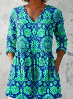 3D Printed Fashionable Floral Casual V-Neck Women's Top