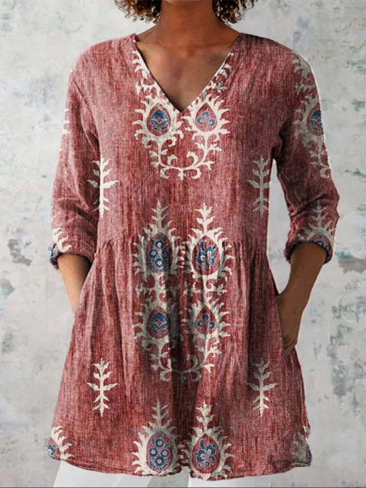 3D Printed Fashionable Floral Casual V-Neck Women's Top