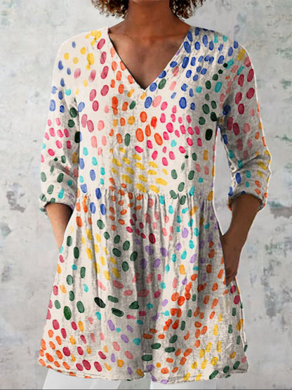 3D Printed Fashionable Floral Casual V-Neck Women's Top