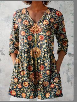 3D Printed Fashionable Floral Casual V-Neck Women's Top