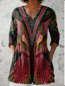 3D Printed Fashionable Floral Casual V-Neck Women's Top